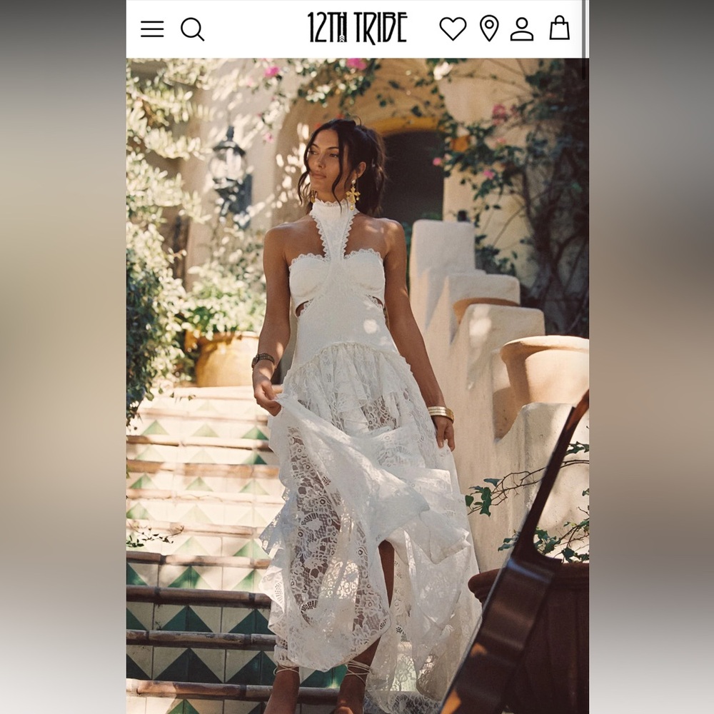 12th Tribe Princesa White Lace Drop Waist Maxi Dress